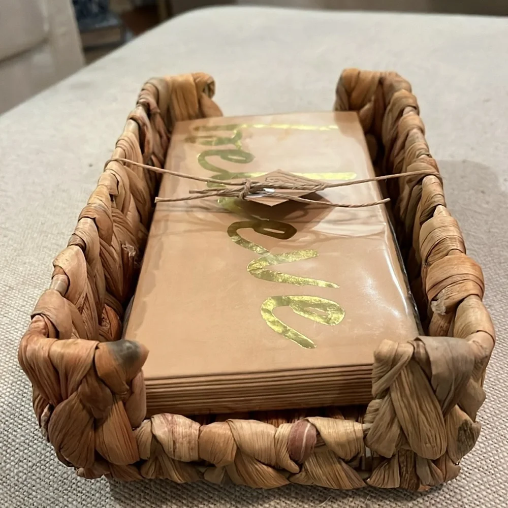 Mud Pie Believe Gold Guest Towel Basket Set/New In Package/NWT